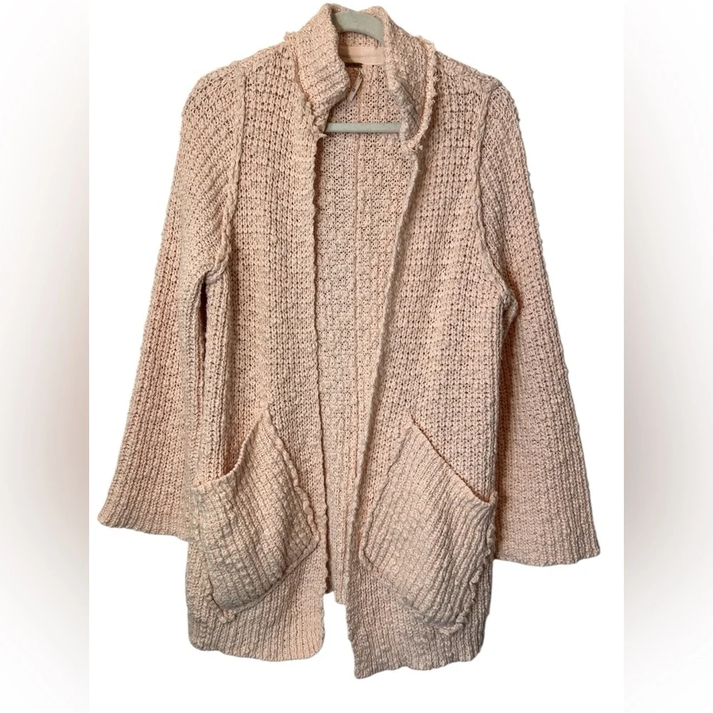 Free People Waterfront Peach Knit Cardigan Sweater Size XS Layering Oversized